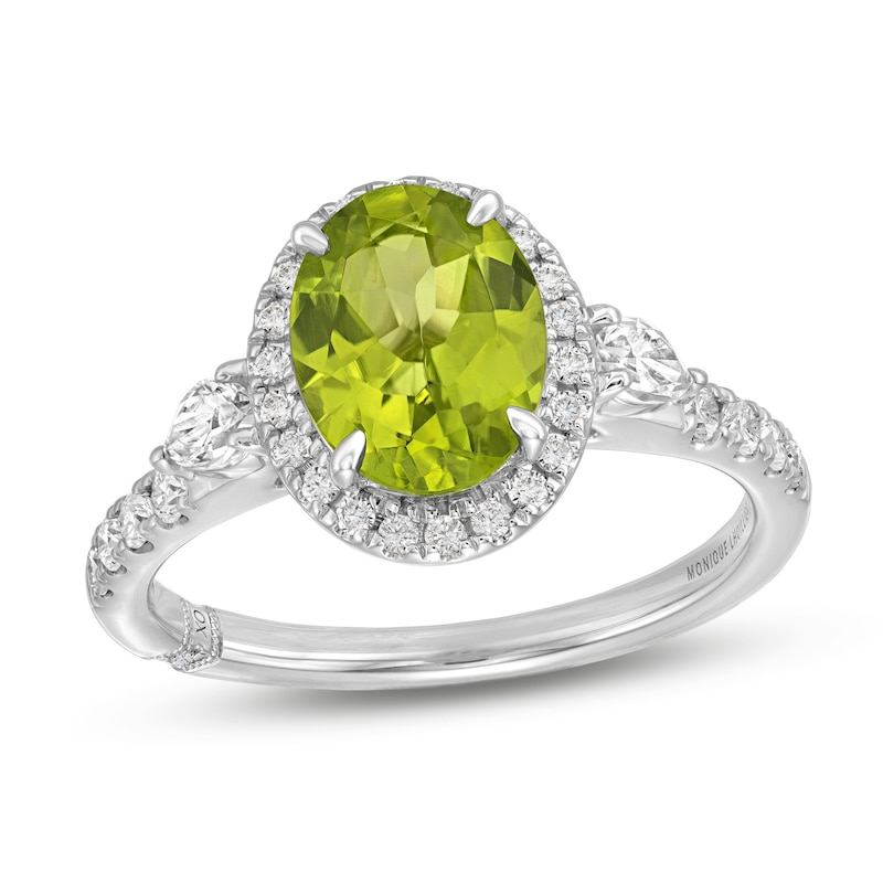 Monique Lhuillier Bliss Oval-Cut Peridot & Diamond Halo Engagement Ring 1/2 ct tw 14K White Gold