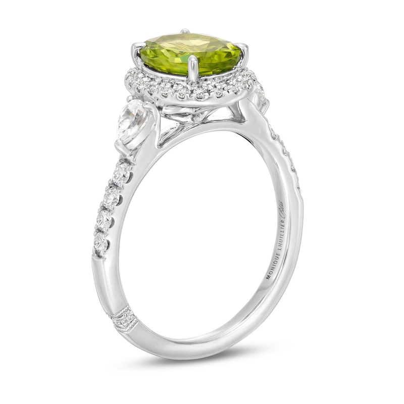 Main Image 2 of Monique Lhuillier Bliss Oval-Cut Peridot & Diamond Halo Engagement Ring 1/2 ct tw 14K White Gold