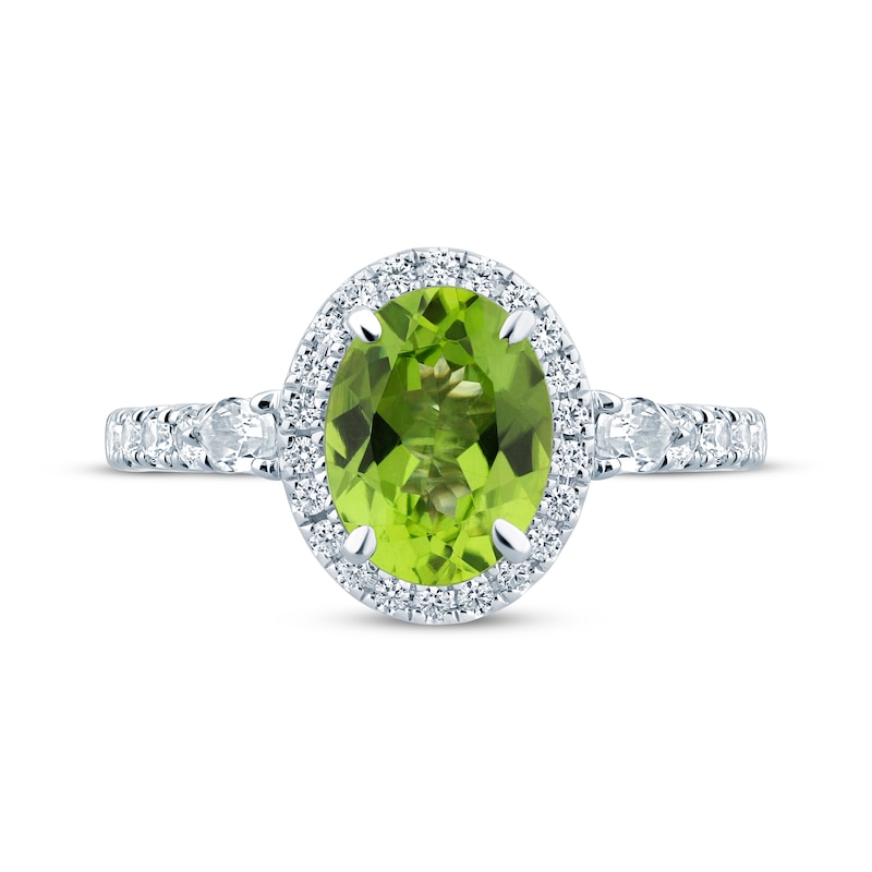Main Image 4 of Monique Lhuillier Bliss Oval-Cut Peridot & Diamond Halo Engagement Ring 1/2 ct tw 14K White Gold