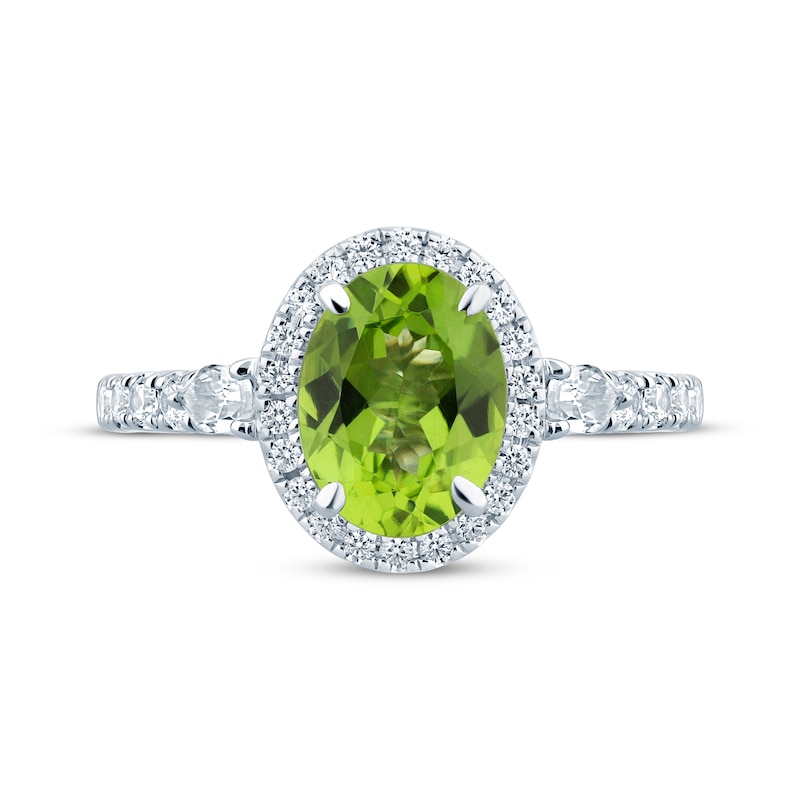 Monique Lhuillier Bliss Oval-Cut Peridot & Diamond Halo Engagement Ring 1/2 ct tw 14K White Gold