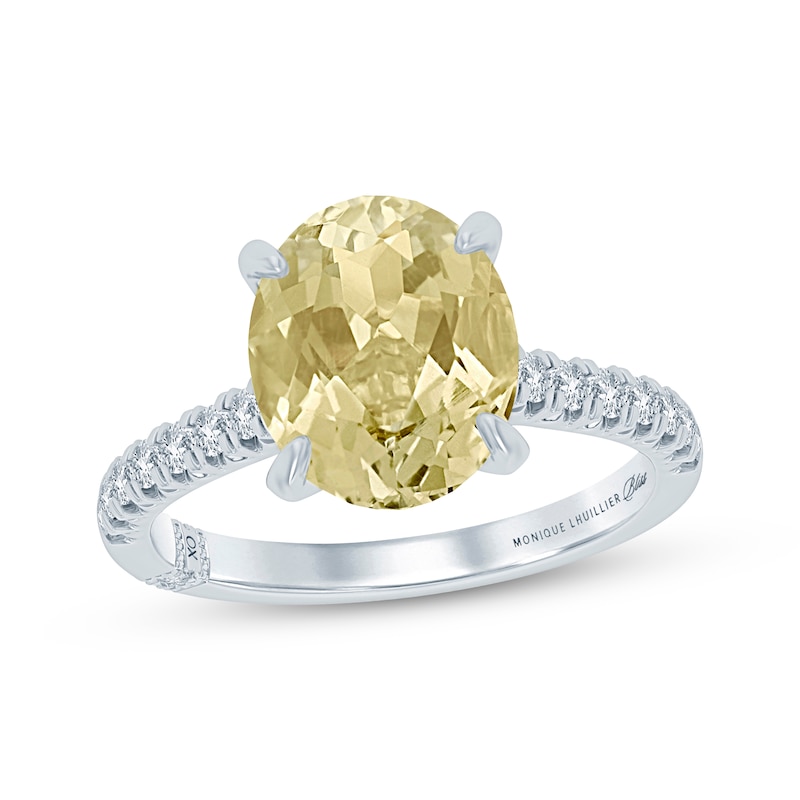 Monique Lhuillier Bliss Oval-Cut Yellow Quartz & Diamond Engagement Ring 1/3 ct tw 14K White Gold