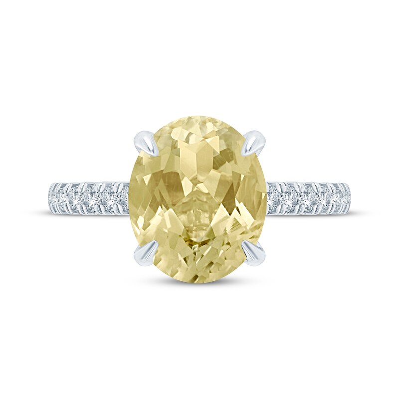 Main Image 4 of Monique Lhuillier Bliss Oval-Cut Yellow Quartz & Diamond Engagement Ring 1/3 ct tw 14K White Gold