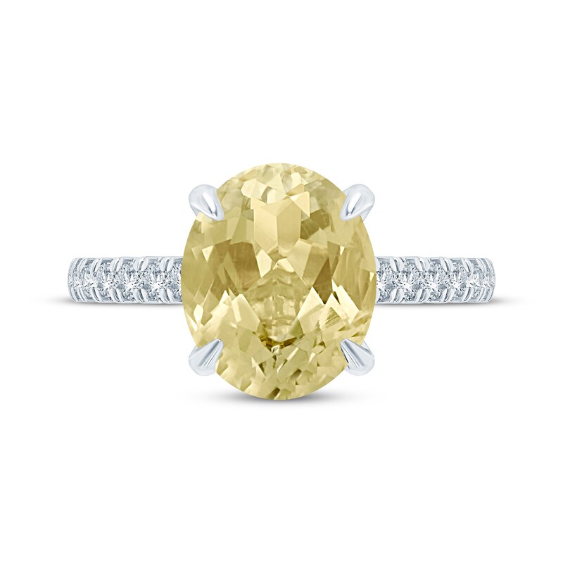 Monique Lhuillier Bliss Oval-Cut Yellow Quartz & Diamond Engagement Ring 1/3 ct tw 14K White Gold