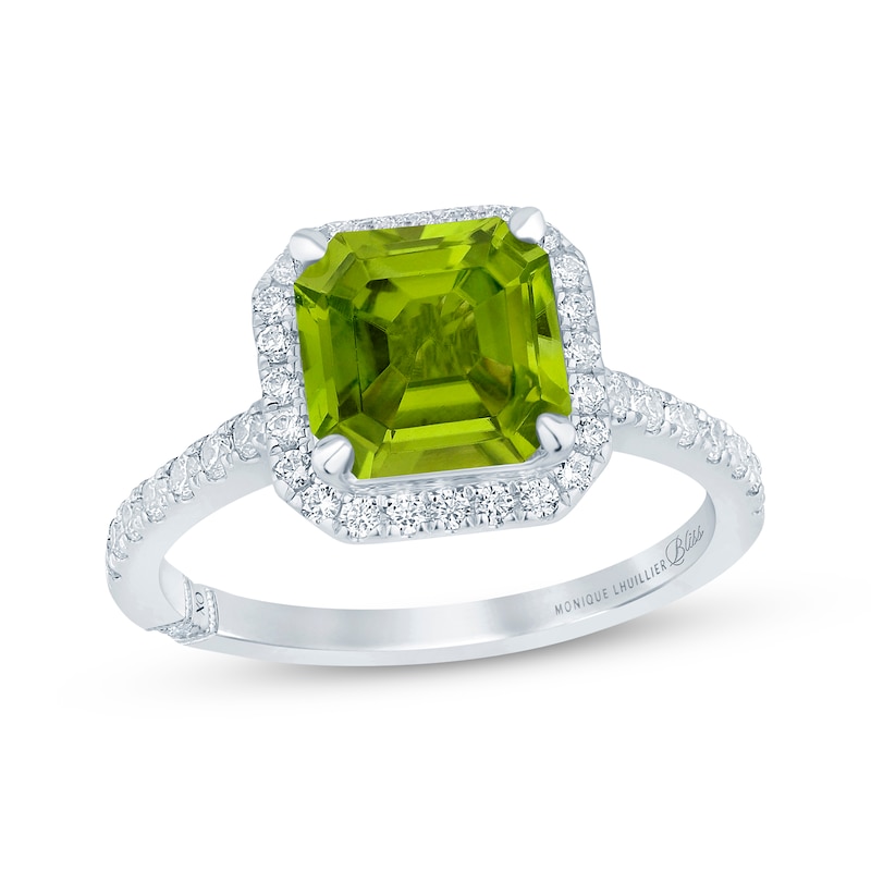 Main Image 1 of Monique Lhuillier Bliss Square Emerald-Cut Peridot & Diamond Engagement Ring 1/2 ct tw 14K White Gold