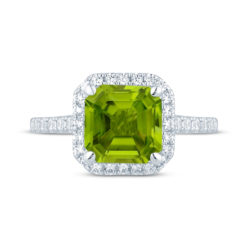 Monique Lhuillier Bliss Emerald-Cut Peridot & Diamond Engagement Ring 1/2 ct tw 14K White Gold