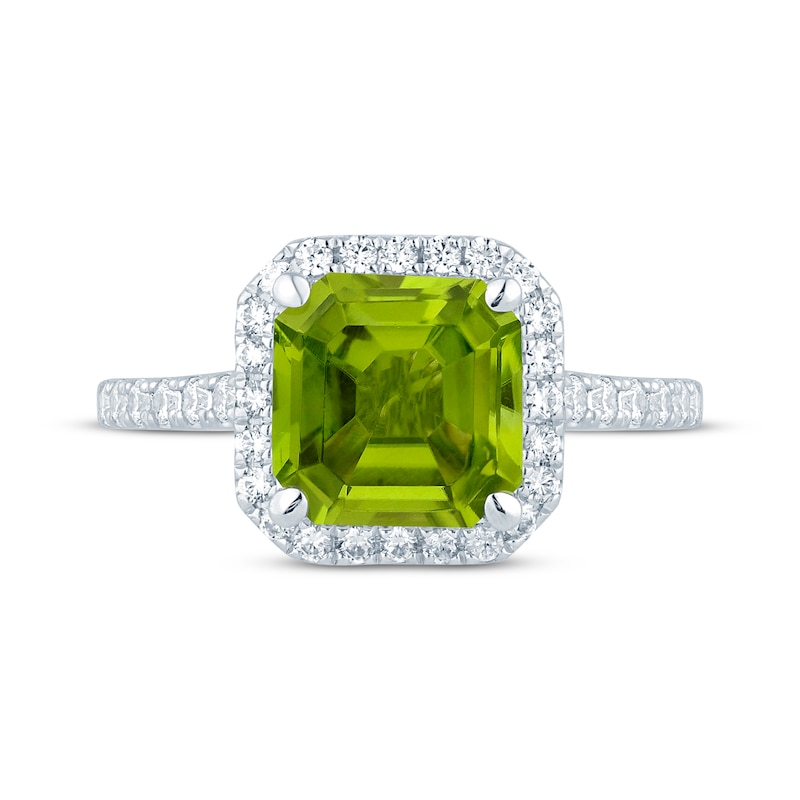 Main Image 4 of Monique Lhuillier Bliss Square Emerald-Cut Peridot & Diamond Engagement Ring 1/2 ct tw 14K White Gold