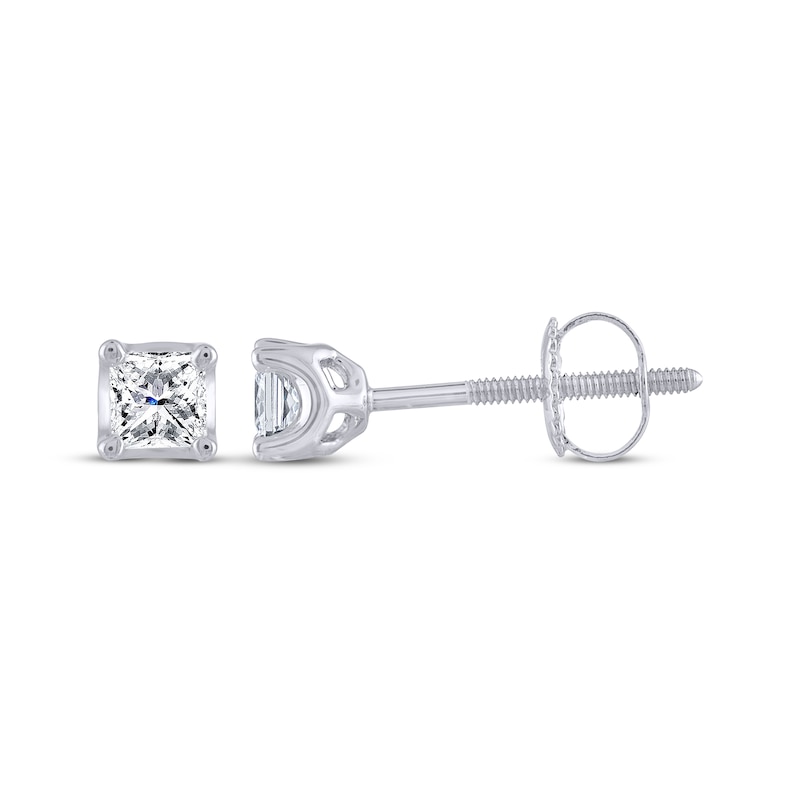 Main Image 3 of THE LEO Legacy Lab-Grown Diamond Princess-Cut Solitaire Stud Earrings 1/2 ct tw 14K White Gold (F/VS2)