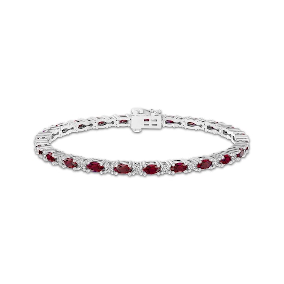 Oval-Cut Garnet & White Lab-Created Sapphire Link Bracelet Sterling Silver 7.25"