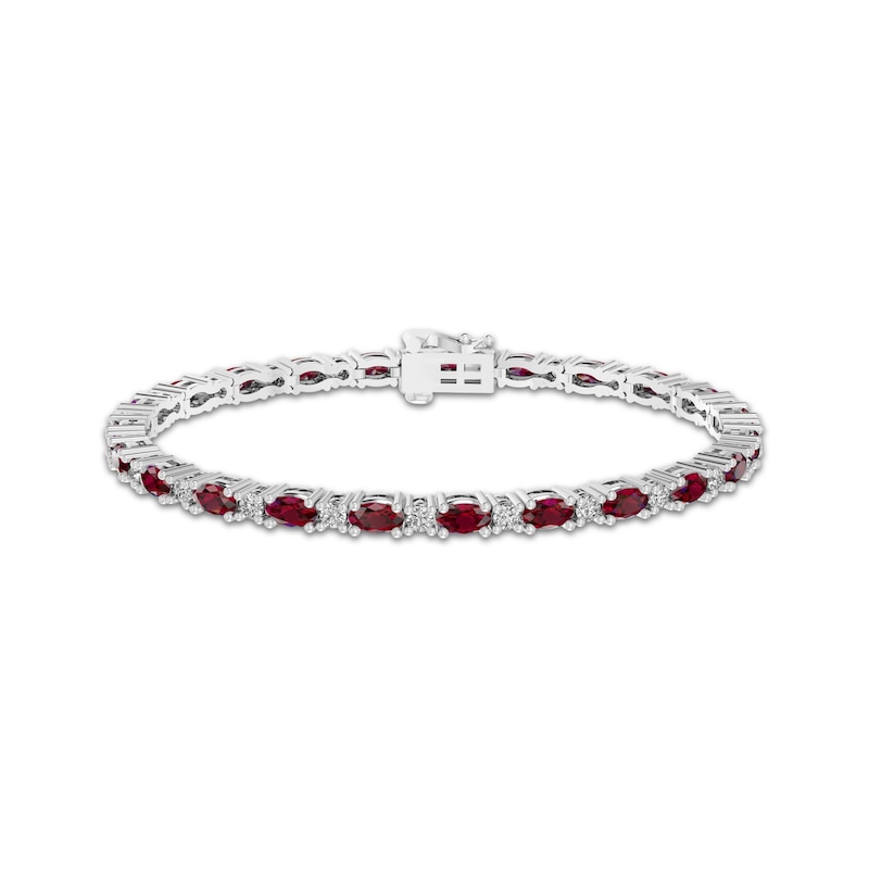 Main Image 1 of Oval-Cut Garnet & White Lab-Created Sapphire Link Bracelet Sterling Silver 7.25&quot;