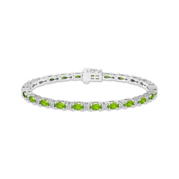 Peridot & White Lab-Created Sapphire Link Bracelet Sterling Silver 7.25"