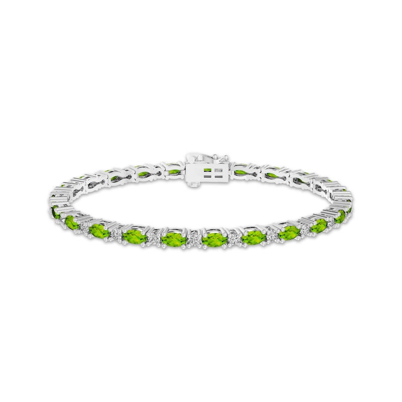 Peridot & White Lab-Created Sapphire Link Bracelet Sterling Silver 7.25"