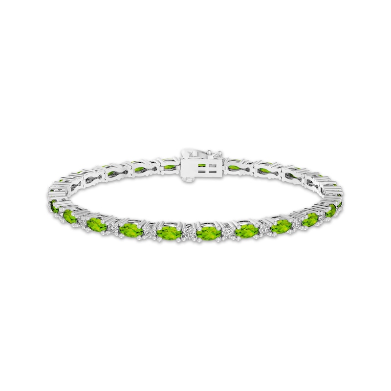 Main Image 1 of Peridot & White Lab-Created Sapphire Link Bracelet Sterling Silver 7.25&quot;