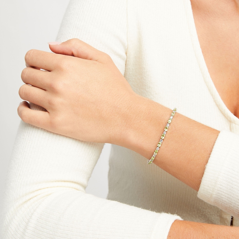 Main Image 2 of Peridot & White Lab-Created Sapphire Link Bracelet Sterling Silver 7.25&quot;
