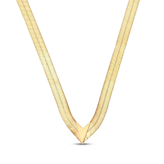 Herringbone V Necklace 14K Yellow Gold 17"