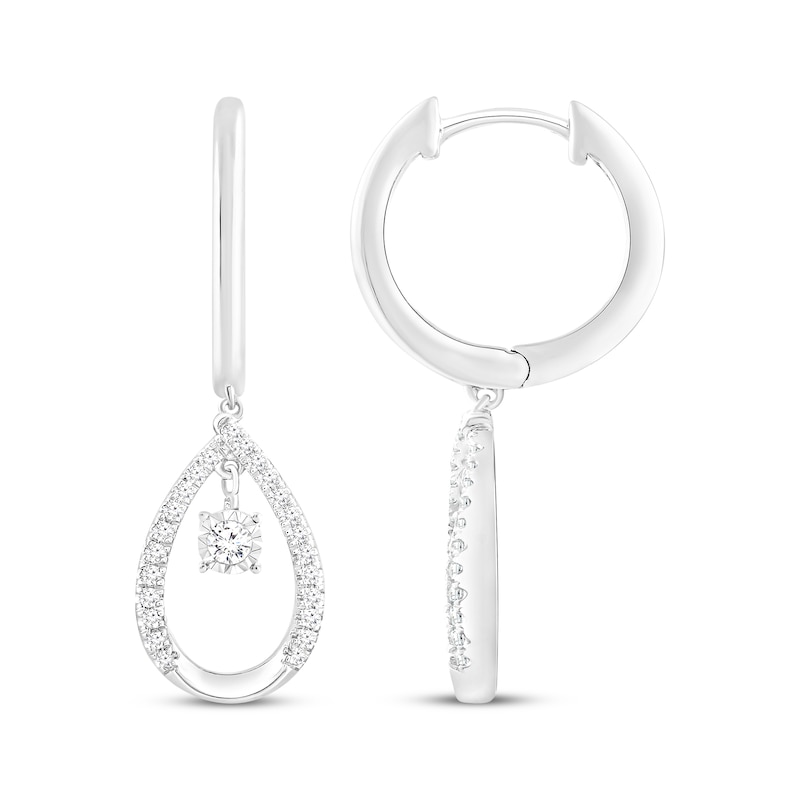 Main Image 1 of Unstoppable Love Diamond Huggie Hoop Teardrop Dangle Earrings 1/5 ct tw Sterling Silver