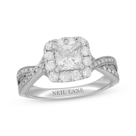 Neil Lane Princess-Cut Diamond Cushion Frame Engagement Ring 1-5/8 ct tw 14K White Gold