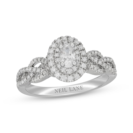 Neil Lane Oval-Cut Diamond Double Halo Braided Shank Engagement Ring 3/4 ct tw 14K White Gold