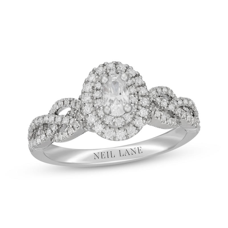 Main Image 1 of Neil Lane Oval-Cut Diamond Double Halo Braided Shank Engagement Ring 3/4 ct tw 14K White Gold