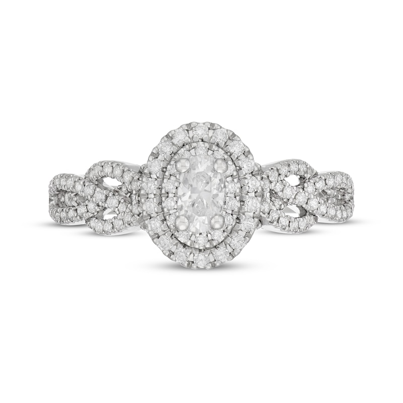 Main Image 3 of Neil Lane Oval-Cut Diamond Double Halo Braided Shank Engagement Ring 3/4 ct tw 14K White Gold
