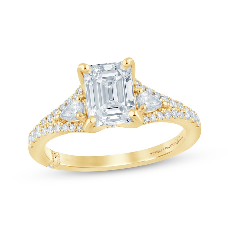 Main Image 1 of Monique Lhuillier Bliss Emerald-Cut Lab-Grown Diamond Engagement Ring 2-1/2 ct tw 18K Yellow Gold