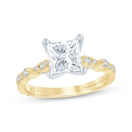 Monique Lhuillier Bliss Princess-Cut Lab-Grown Diamond Engagement Ring 1-7/8 ct tw 18K Two-Tone Gold