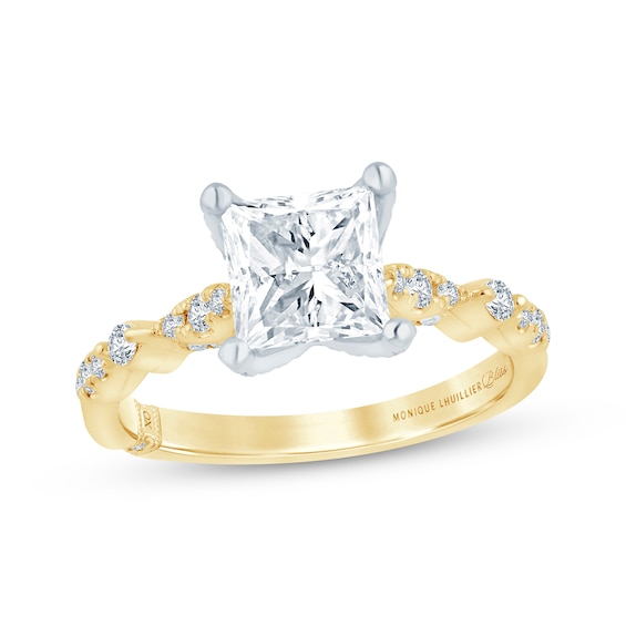 Monique Lhuillier Bliss Princess-Cut Lab-Grown Diamond Engagement Ring 1-7/8 ct tw 18K Two-Tone Gold