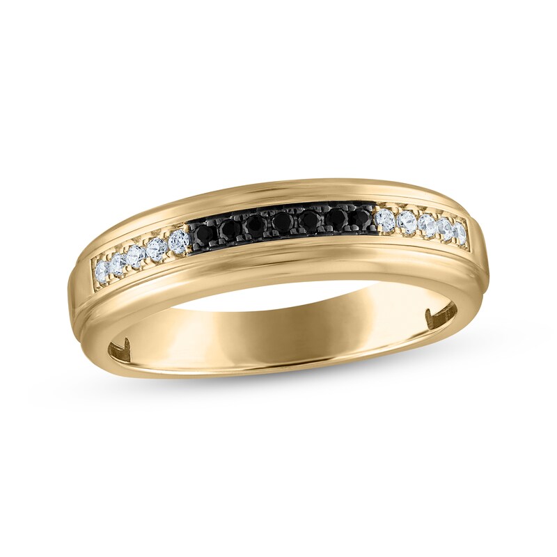 Men's Black & White Diamond Wedding Band 1/6 ct tw 10K Yellow Gold