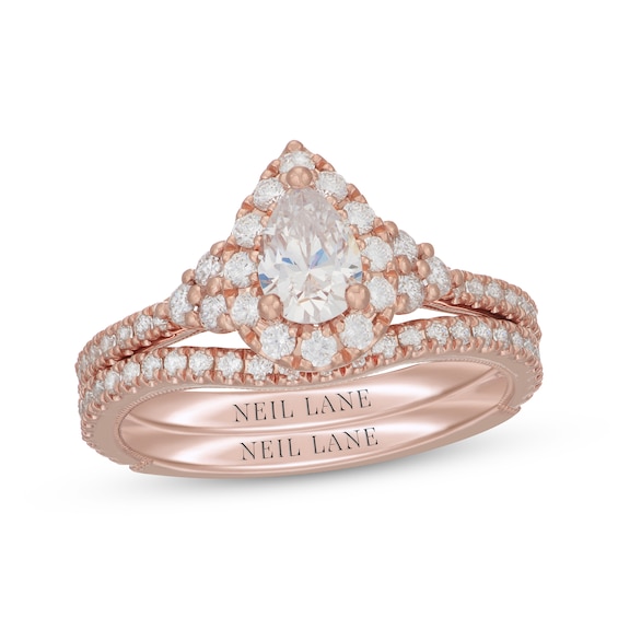 Neil Lane Pear-Shaped Diamond Halo Bridal Set 1-1/4 ct tw 14K Rose Gold