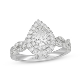 Neil Lane Pear-Shaped Diamond Double Halo Twist Engagement Ring 1 ct tw 14K White Gold