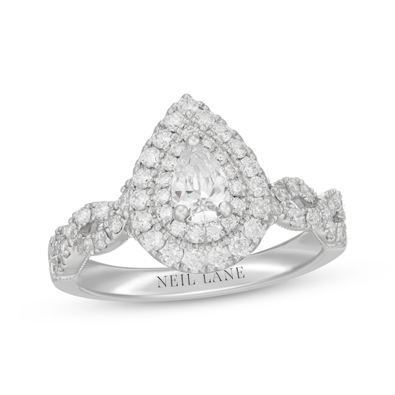 Neil Lane Pear-Shaped Diamond Double Halo Twist Engagement Ring 1 ct tw 14K White Gold