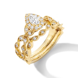 Neil Lane Pear-Shaped Diamond Halo Twist Shank Bridal Set 3/4 ct tw 14K Yellow Gold