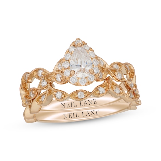 Neil Lane Pear-Shaped Diamond Halo Twist Shank Bridal Set 3/4 ct tw 14K Gold