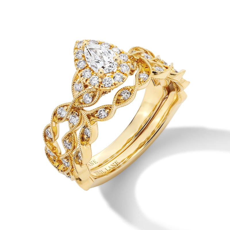 Main Image 1 of Neil Lane Pear-Shaped Diamond Halo Twist Shank Bridal Set 3/4 ct tw 14K Yellow Gold