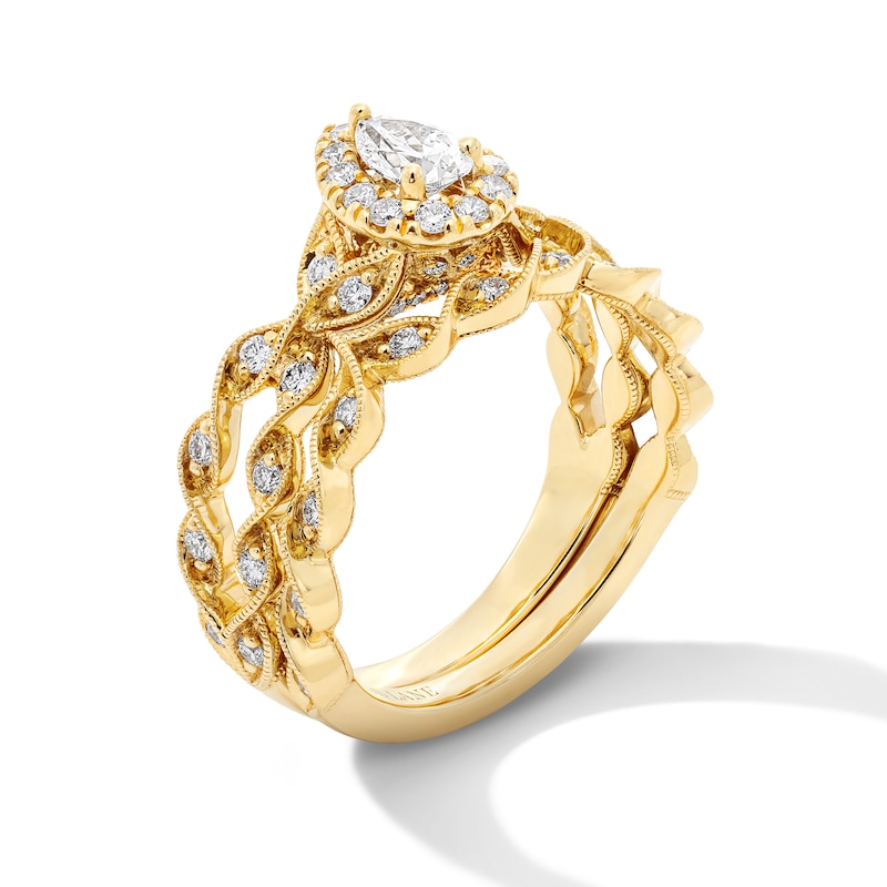 Main Image 2 of Neil Lane Pear-Shaped Diamond Halo Twist Shank Bridal Set 3/4 ct tw 14K Yellow Gold