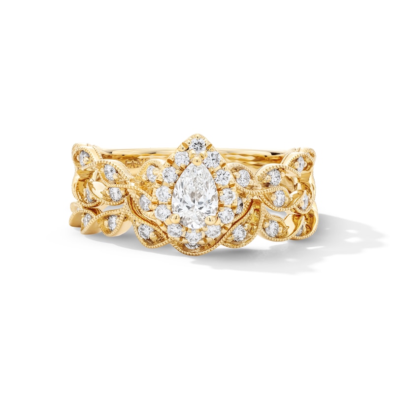 Main Image 3 of Neil Lane Pear-Shaped Diamond Halo Twist Shank Bridal Set 3/4 ct tw 14K Yellow Gold