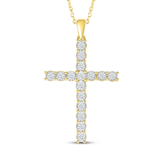 Diamond Cross Necklace 1/2 ct tw 10K Yellow Gold 18"