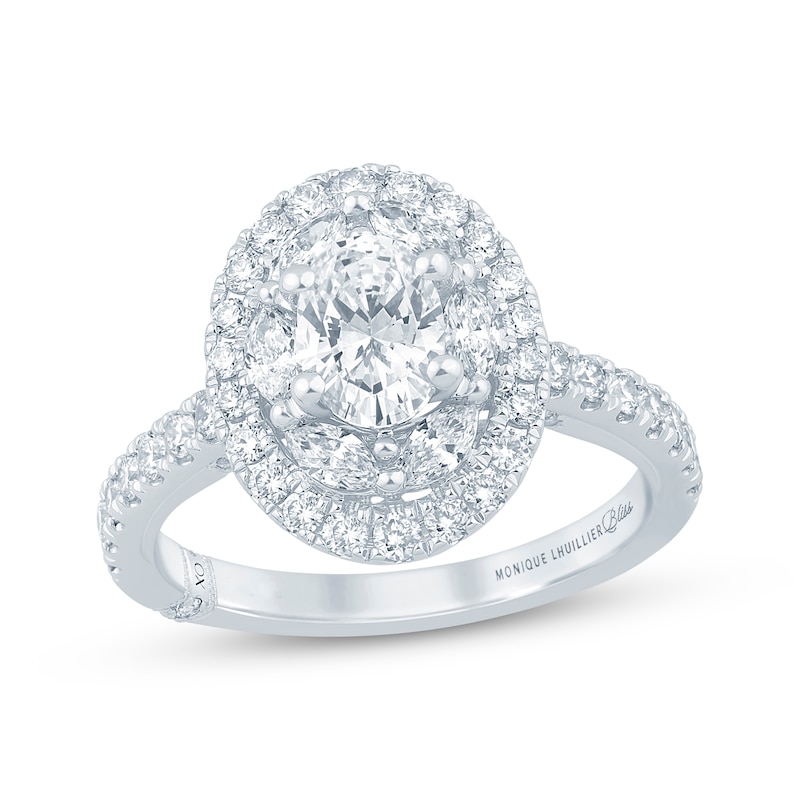 Monique Lhuillier Bliss Oval-Cut Lab-Created Diamond Halo Engagement Ring 1-5/8 ct tw 18K White Gold