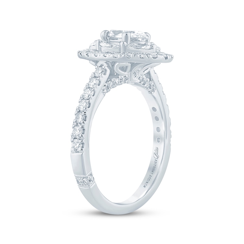 Monique Lhuillier Bliss Oval-Cut Lab-Created Diamond Halo Engagement Ring 1-5/8 ct tw 18K White Gold