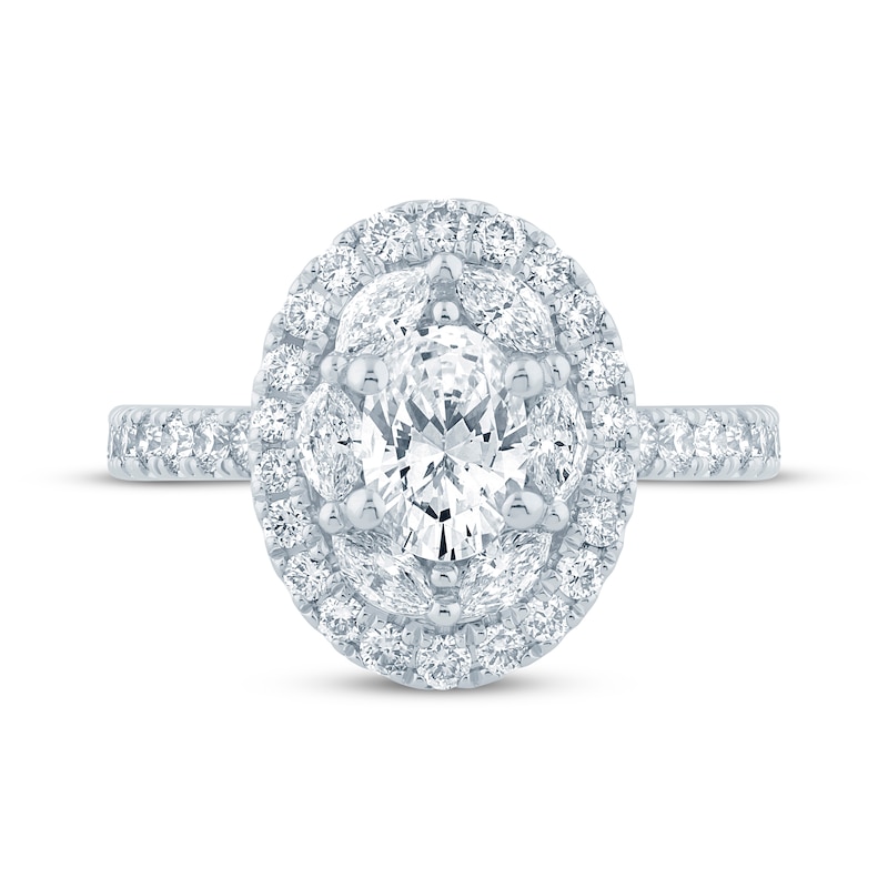 Monique Lhuillier Bliss Oval-Cut Lab-Created Diamond Halo Engagement Ring 1-5/8 ct tw 18K White Gold