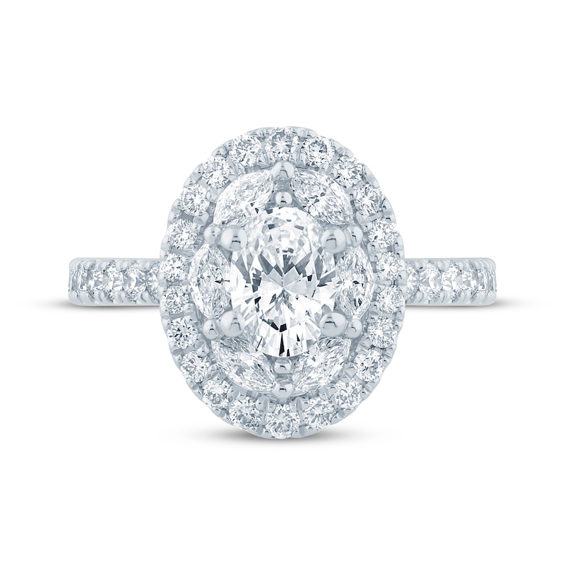 Main Image 4 of Monique Lhuillier Bliss Oval-Cut Lab-Grown Diamond Halo Engagement Ring 1-5/8 ct tw 18K White Gold