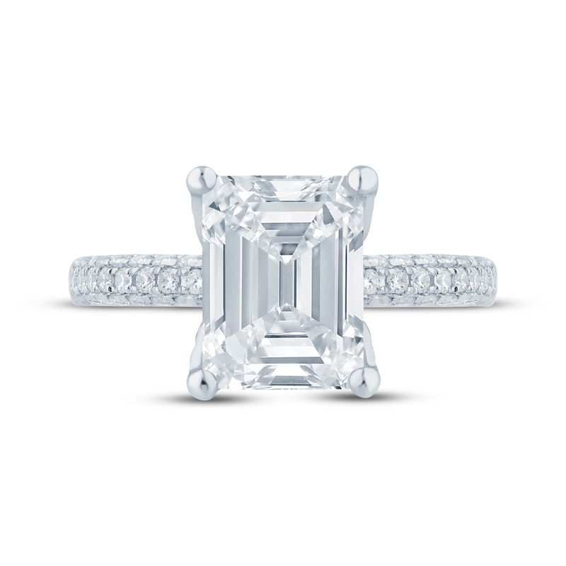 Main Image 4 of Monique Lhuillier Bliss Emerald-Cut Lab-Grown Diamond Engagement Ring 3-1/2 ct tw 18K White Gold