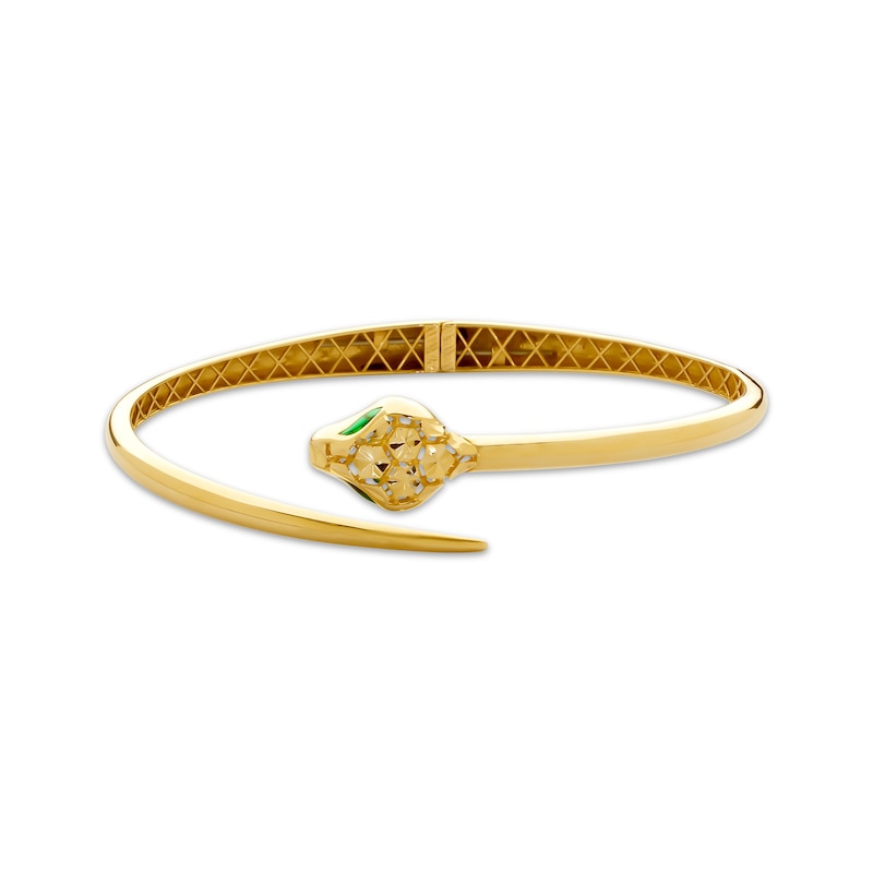 Italian Brilliance Diamond-Cut Snake Bangle Bracelet 14K Yellow Gold