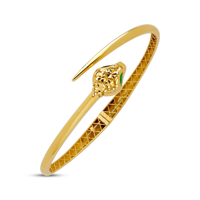 Italian Brilliance Diamond-Cut Snake Bangle Bracelet 14K Yellow Gold