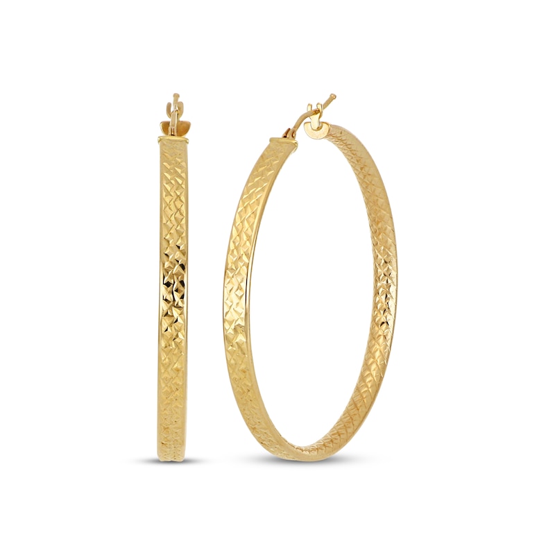 Main Image 1 of Italian Brilliance Textured Inside-Out Hoop Earrings 14K Yellow Gold 40mm