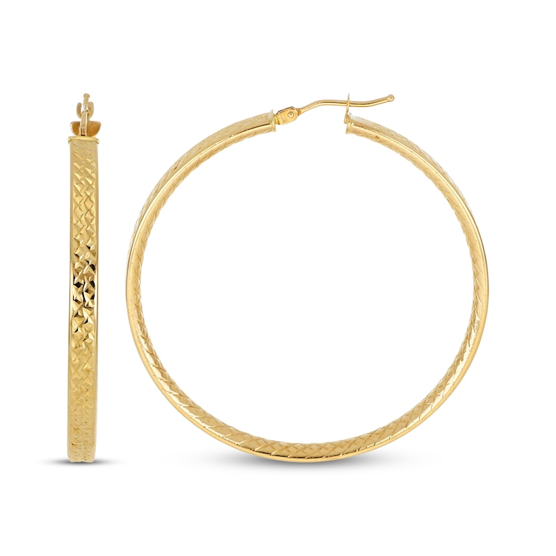 Italian Brilliance Textured Inside-Out Hoop Earrings 14K Yellow Gold 40mm