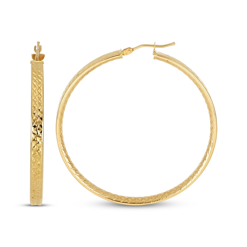 Main Image 3 of Italian Brilliance Textured Inside-Out Hoop Earrings 14K Yellow Gold 40mm