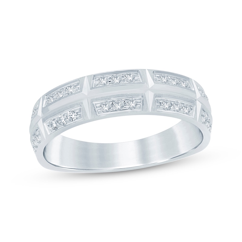Main Image 1 of Now + Forever Men's Diamond Angled Wedding Band 1/3 ct tw 10K White Gold