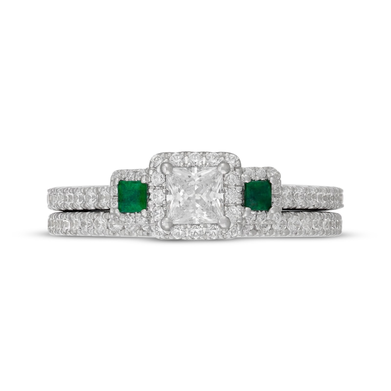 Main Image 3 of Neil Lane Princess-Cut Diamond & Natural Emerald Bridal Set 1 ct tw 14K White Gold