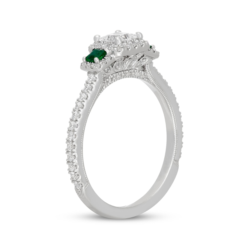 Main Image 2 of Neil Lane Princess-Cut Diamond & Natural Emerald Three-Stone Engagement Ring 3/4 ct tw 14K White Gold