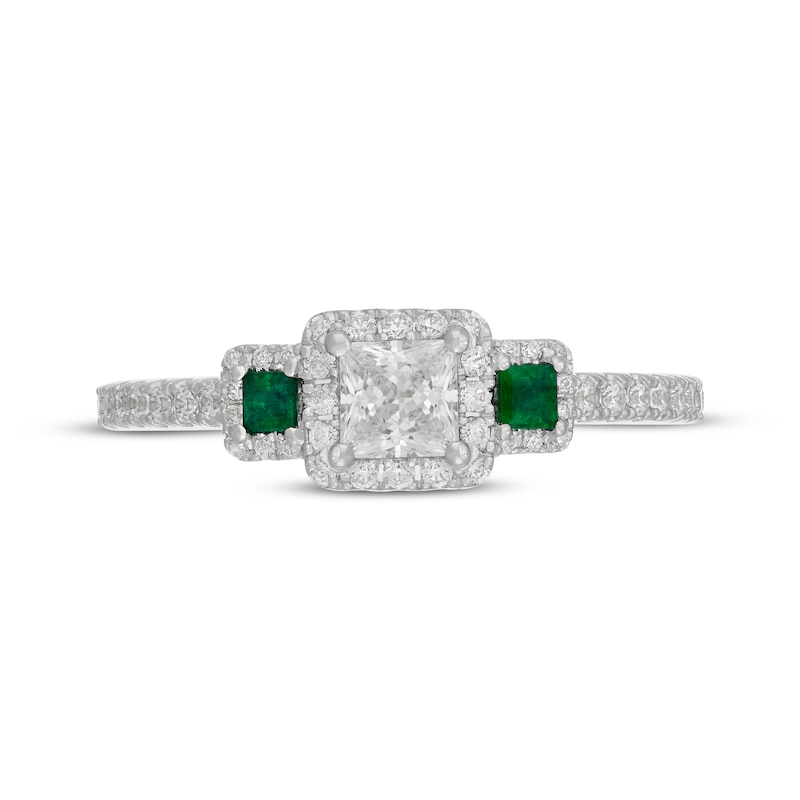 Main Image 3 of Neil Lane Princess-Cut Diamond & Natural Emerald Three-Stone Engagement Ring 3/4 ct tw 14K White Gold